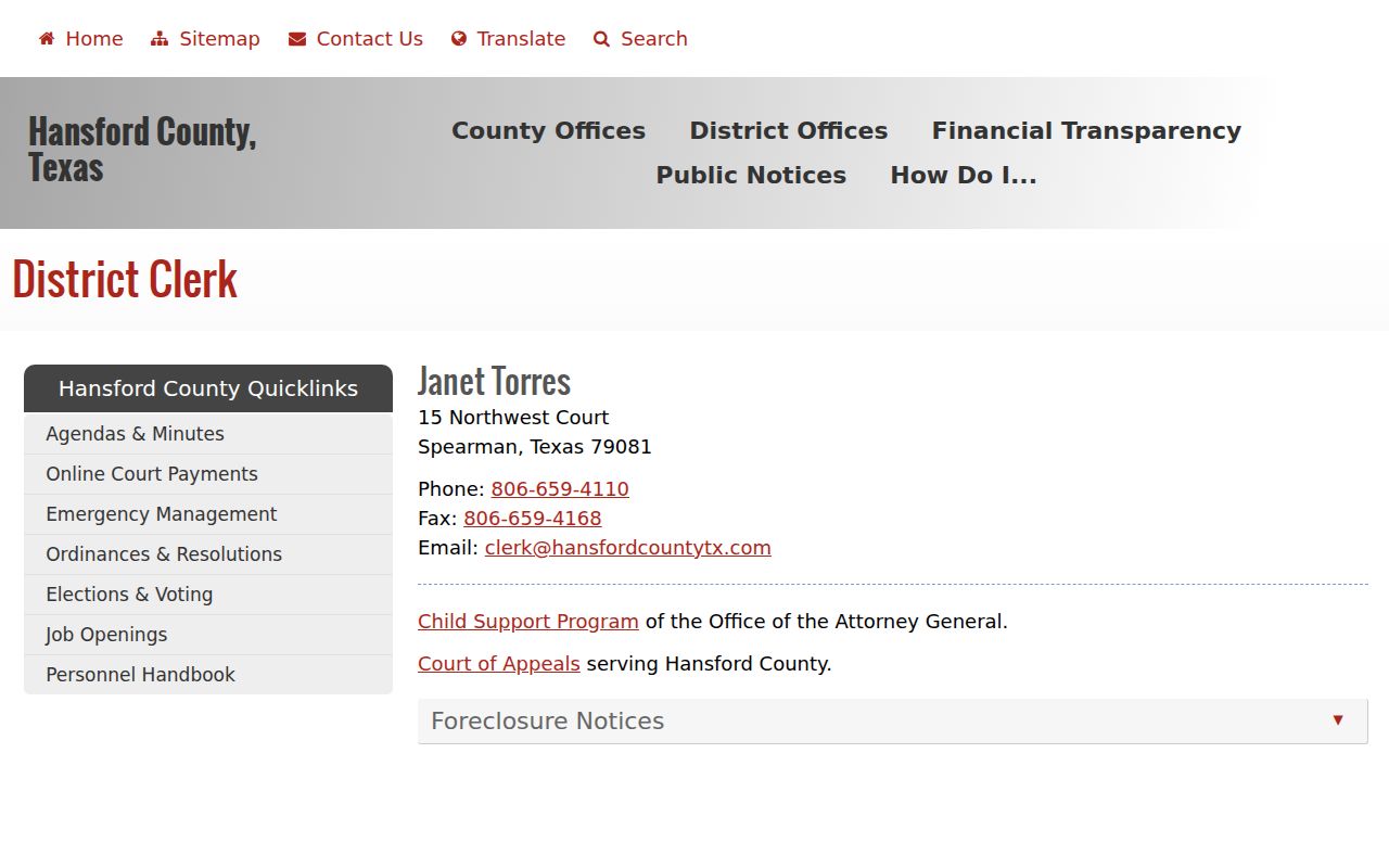 Hansford County warrant records district clerk office