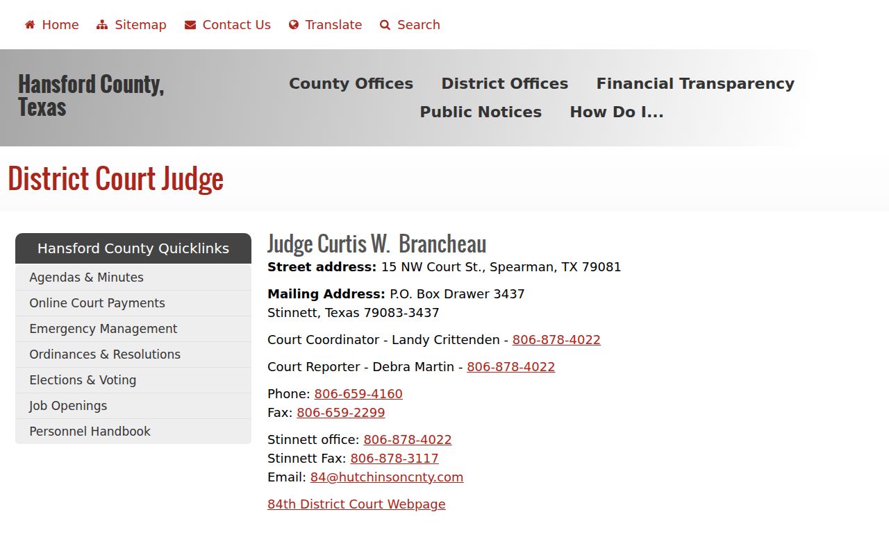 Hansford County arrest warrant district court contact record