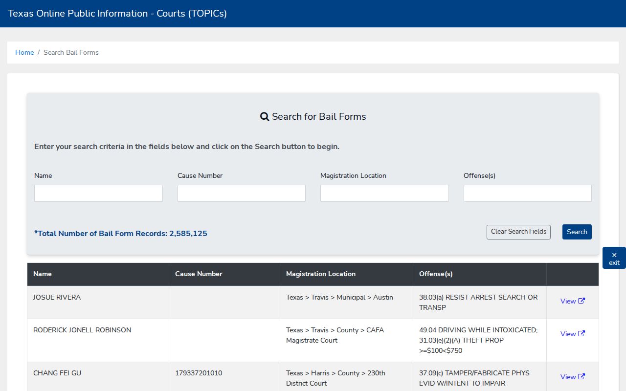 Hansford County traffic warrant bail record portal fields