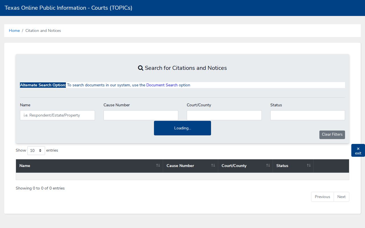 Hansford County warrant and citation record portal fields