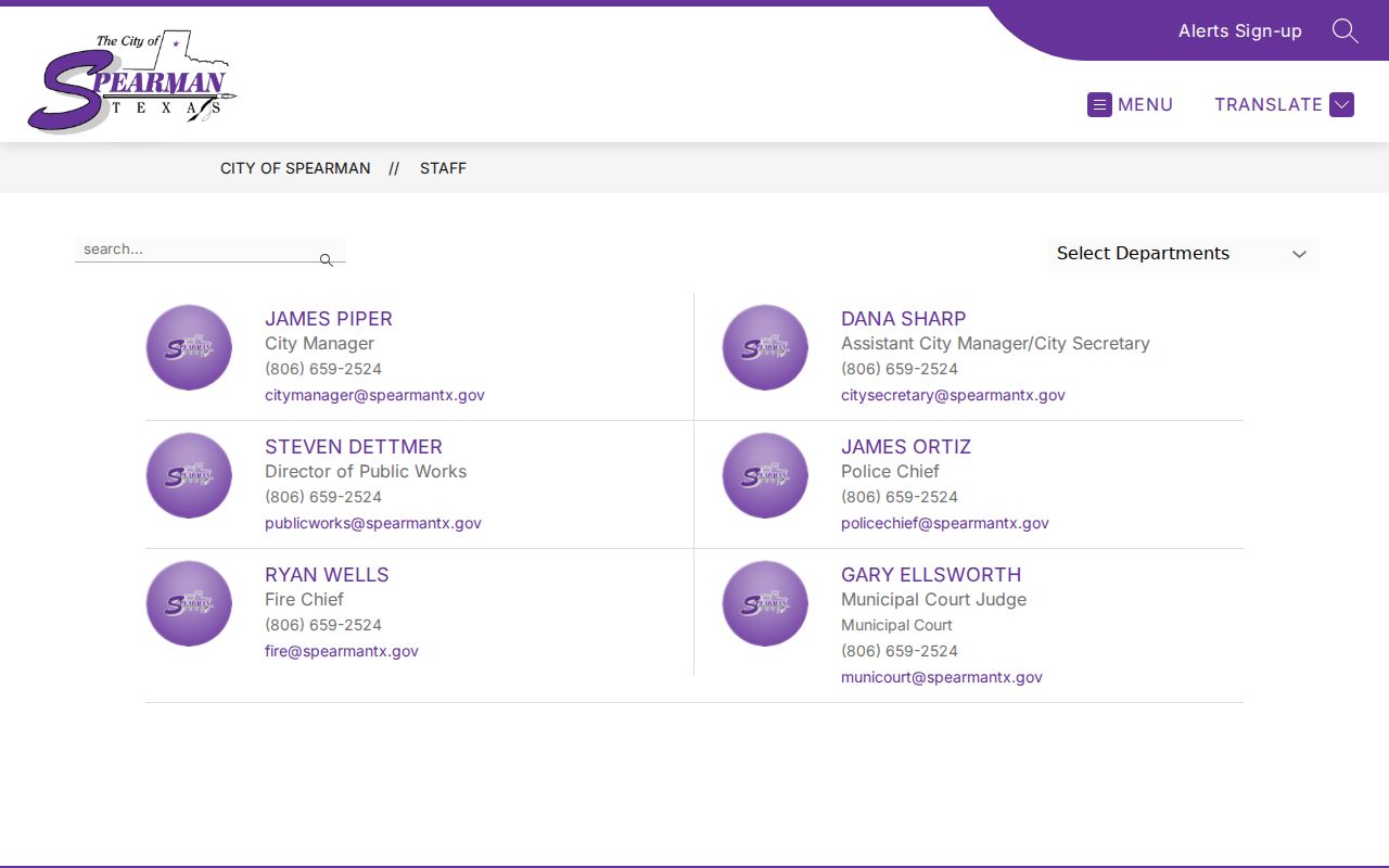 Hansford County municipal warrant Spearman court staff directory
