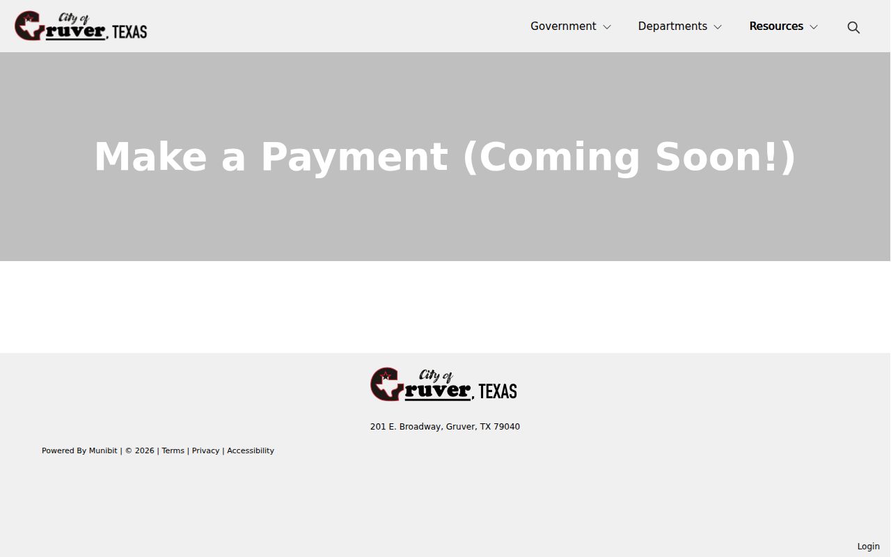 Gruver warrant payment page marked Coming Soon